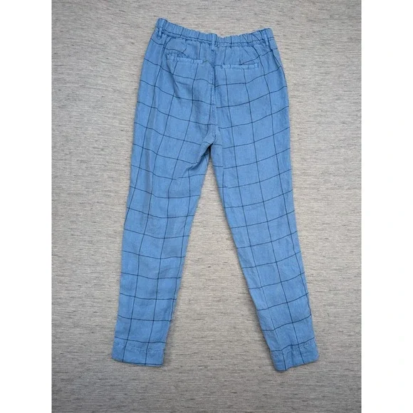 Sundance‎ Pants Womens 2 Blue Windowpane Linen Lightweight Elastic Waist Casual - Picture 7 of 8